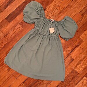 Mint Green Dress with Puffed Sleeves - NWT